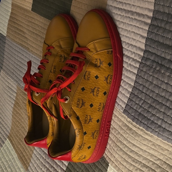 MCM Men's Color Block Terrain Lo Sneakers in Visetos Sz 44 Cognac and Red - Picture 2 of 14